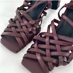 Seychelles Charter Leather Cross Cross Strappy Cage Sandals Chunky Heel Sz 6